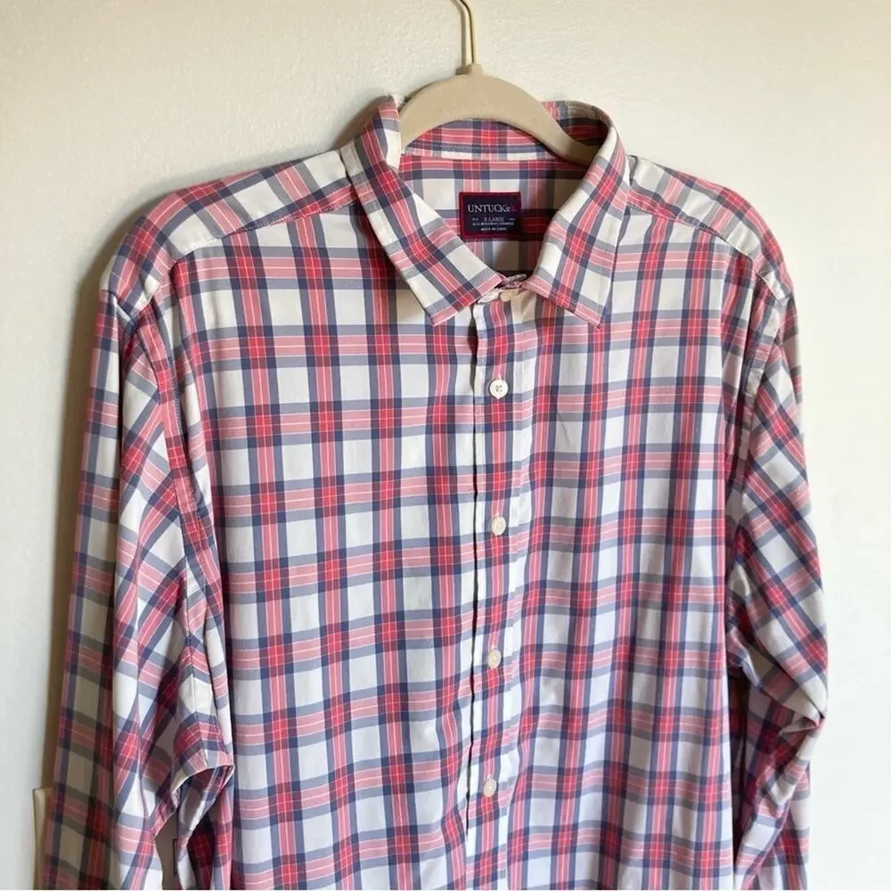 UNTUCKit Red and Blue Plaid Casual Button Down Shirt